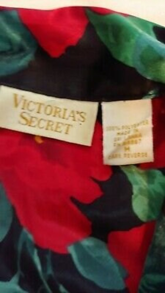 Victoria's Secret vintage black red flowers satin nightgown sleep shirt M Medium - Picture 3 of 4